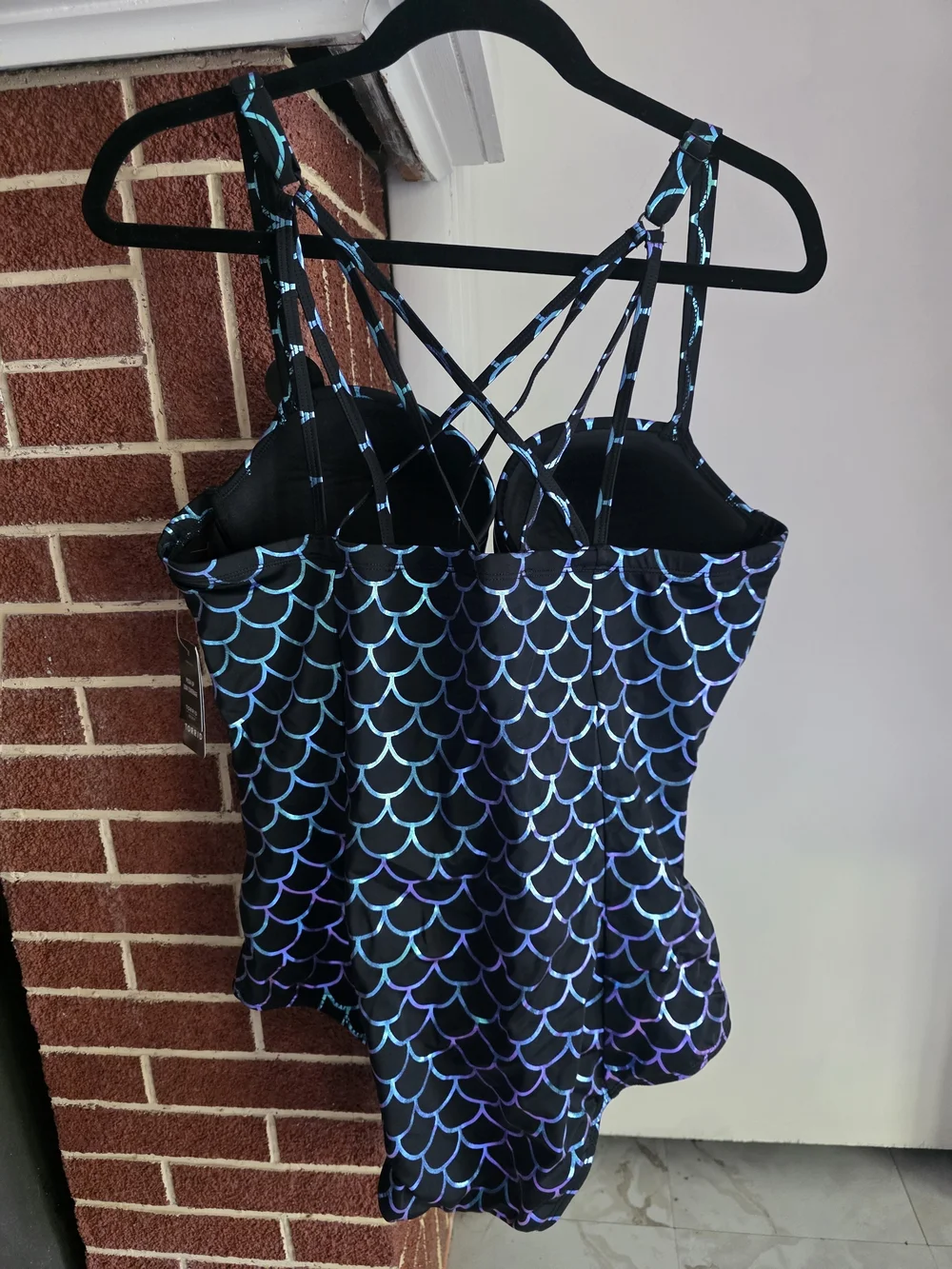 torrid Black One-Piece Swimsuit with Iridescent Blue-Purple Scale Print